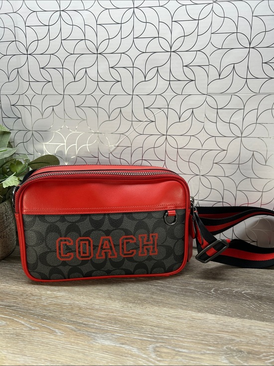 Coach Handbags - 5770 NWOT Coach Black Signature Crossbody with Red Trim 245770